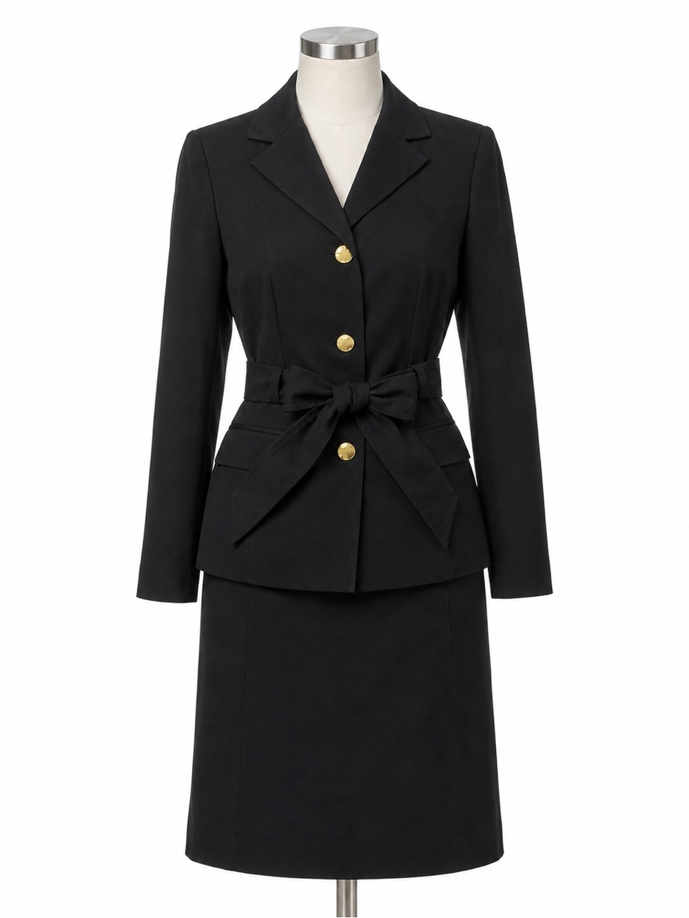 Ann Klein 16W Black Stretch Skirt Suit Career Jacket Pencil Skirt Cotton Blend - Picture 2 of 7